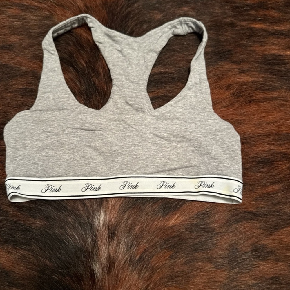 PINK Victoria's Secret Gray Sports Bra with Logo Band